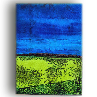 tableau contemporain vert et bleu - émaux d'orfèvre sur cuivre